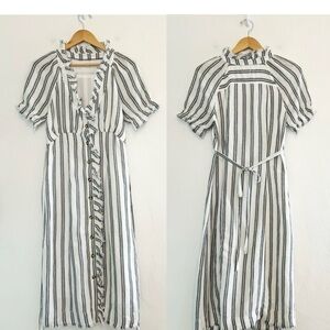 Pilcro Black and White Striped Midi Dress